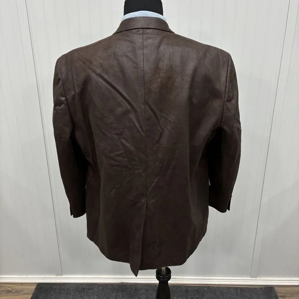 Lauren Ralph Lauren 50R Brown Faux Leather 2-Button Single-Vent Sports Coat